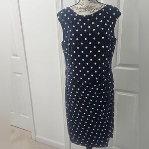 Ralph Lauren Navy and White Polka Dot Midi Dress
